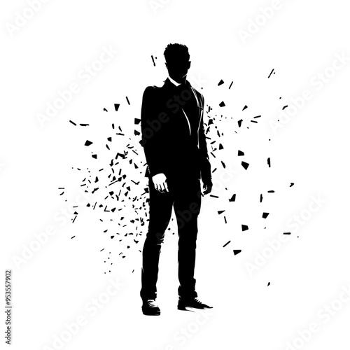 Businessman standing, abstract vector silhouette, ink drawing. Isolated business people