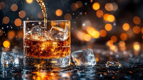 Whiskey on the Rocks with Bokeh Lights