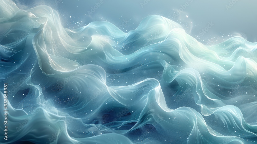 An abstract image of gentle waves in soft hues of blue and green, representing calming rhythms An abstract image of gentle waves in soft hues of blue and green, representing calming rhythms