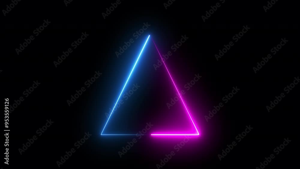 neon animation of triangle shape on black background, fast moving blue rays. glowing lines, 4K animated seamless loop template