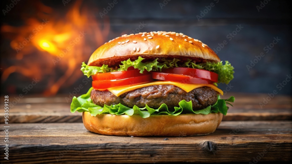Grilled hamburger on a bun, food, burger, barbecue, sandwich, meal, meat, beef, grill, delicious, fast food, tasty, snack, cooked Grilled hamburger on a bun, food, burger, barbecue, sandwich, meal, meat, beef, grill, delicious, fast food, tasty, snack, cooked