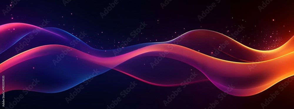 Black background, orange and purple lines on the left side of the screen in an abstract form with wave-like curves. The overall color scheme is simple and elegant, with a dark blue gradient background Black background, orange and purple lines on the left side of the screen in an abstract form with wave-like curves. The overall color scheme is simple and elegant, with a dark blue gradient background