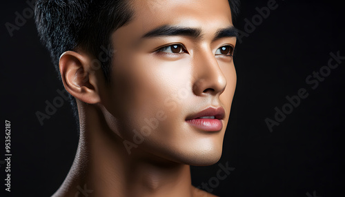 A handsome asia man with glowing skin