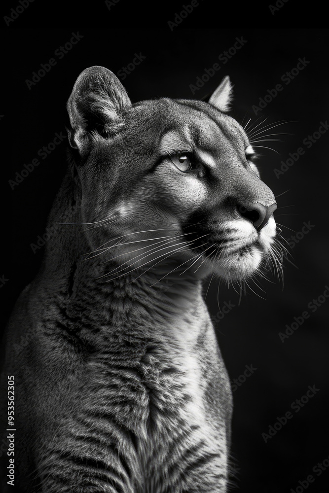 Naklejka premium portrait studio photograph of cougar black and white