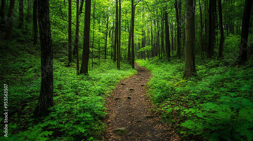 green forest with trekking pathway