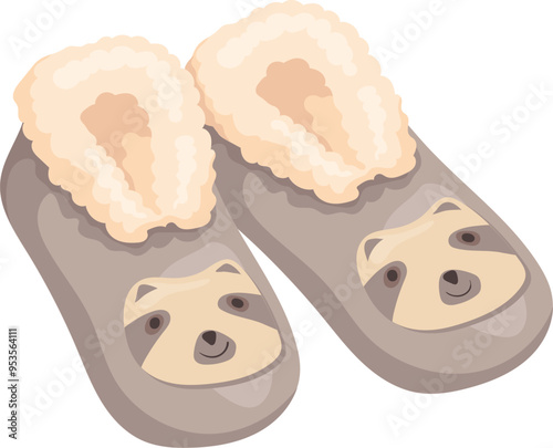 Funny slippers with sloth face. Animal print shoes