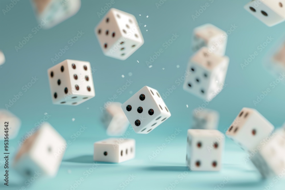 A lively scene of falling dice brings excitement and chance to the forefront. Perfect for games, luck, and fun moments. Capture the thrill of uncertainty. Generative AI A lively scene of falling dice brings excitement and chance to the forefront. Perfect for games, luck, and fun moments. Capture the thrill of uncertainty. Generative AI