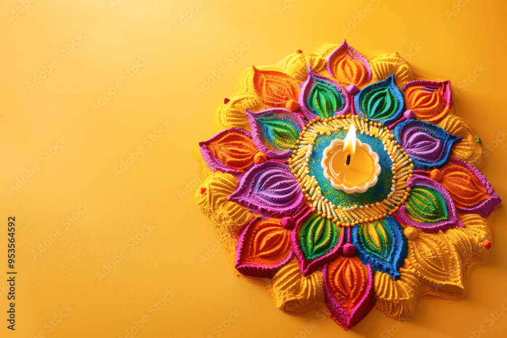 Traditional oil lamp with rangoli design Traditional oil lamp with rangoli design