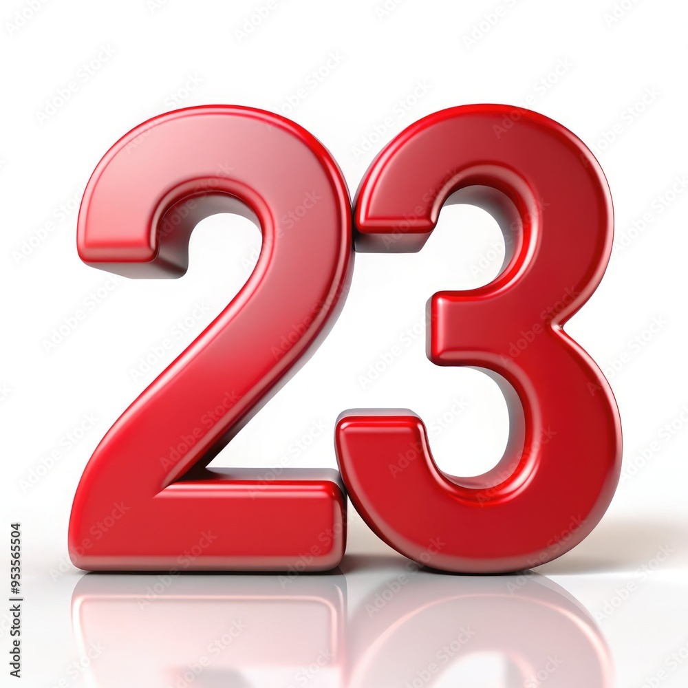 Bold red number 23 displayed on a smooth white background in clear view. Generative AI Bold red number 23 displayed on a smooth white background in clear view. Generative AI