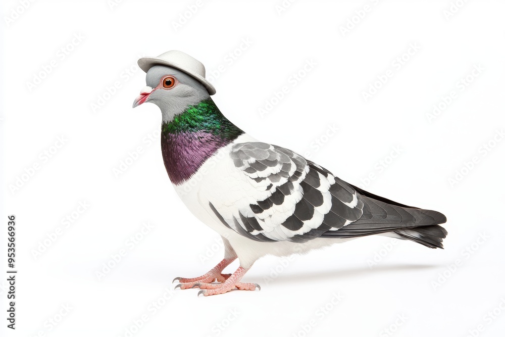 Messenger pigeon with a tiny hat, official delivery duty, isolated on white, watercolor style Messenger pigeon with a tiny hat, official delivery duty, isolated on white, watercolor style