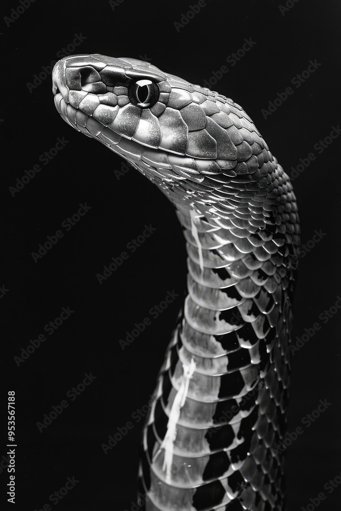 Fototapeta premium portrait studio photograph of king cobra black and white
