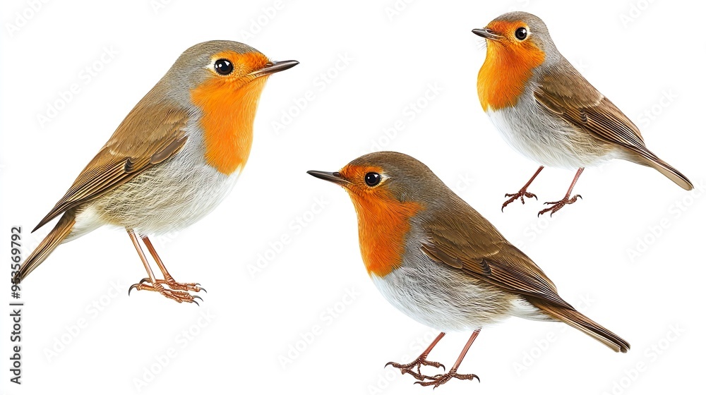 Fototapeta premium Three birds are standing on a white background