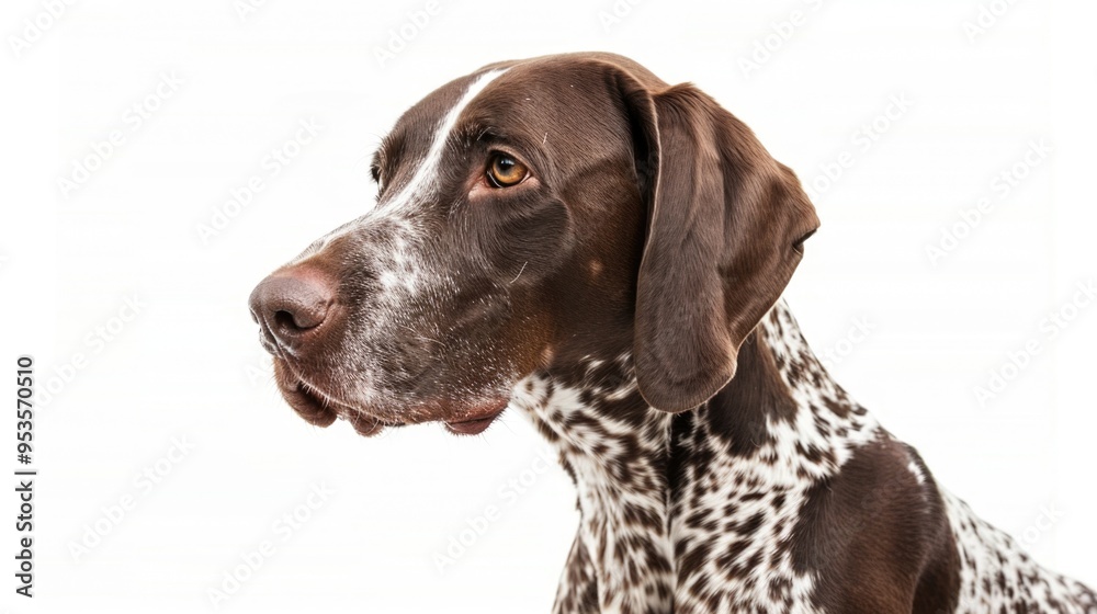 German shorthaired pointer dog sitting in front of white background German shorthaired pointer dog sitting in front of white background