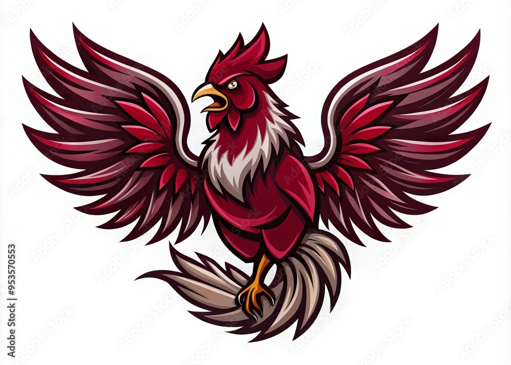 A bold, garnet-colored logo featuring a fighting gamecock with outstretched wings and a determined gaze, symbolizing A bold, garnet-colored logo featuring a fighting gamecock with outstretched wings and a determined gaze, symbolizing