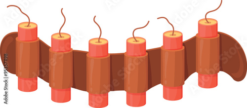 Explosive belt. Dynamite sticks. Bomb cartoon icon
