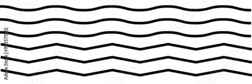 Seamless wavy line and zigzag patterns set. Horizontal curvy waves stripe and zig zags. Collection of underlines, linear sings, border and frames design element. Vector illustration EPS10