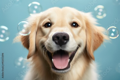 Happy Golden Retriever with Bubbles Playful Dog