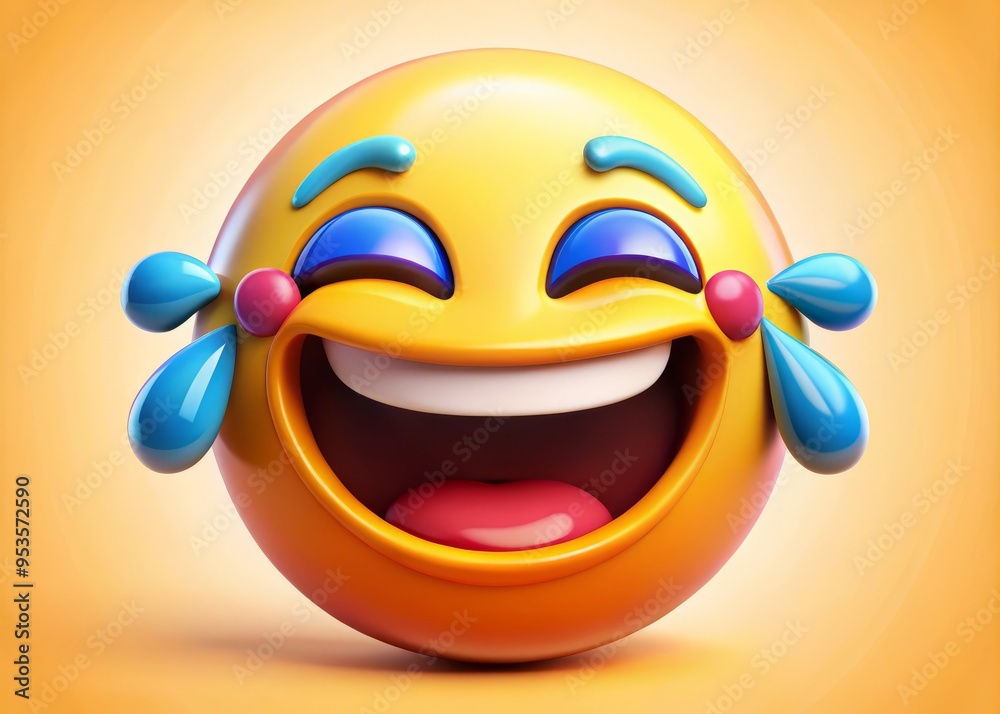 Obraz premium A brightly colored digital illustration of a laughing face emoticon with tears of joy, conveying playful humor and