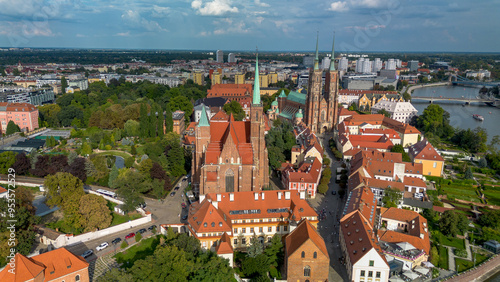 View of Ostrów Tumski in Wrocław, aerial view, Poland