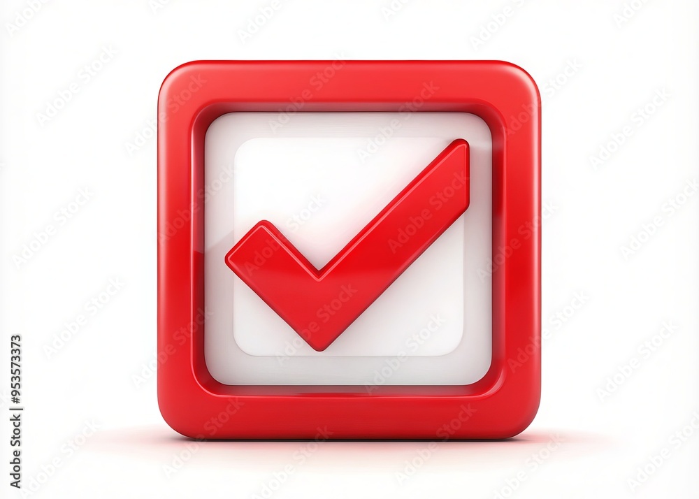 A bright red check box stands out against a clean white background, symbolizing selection, approval, and confirmation A bright red check box stands out against a clean white background, symbolizing selection, approval, and confirmation