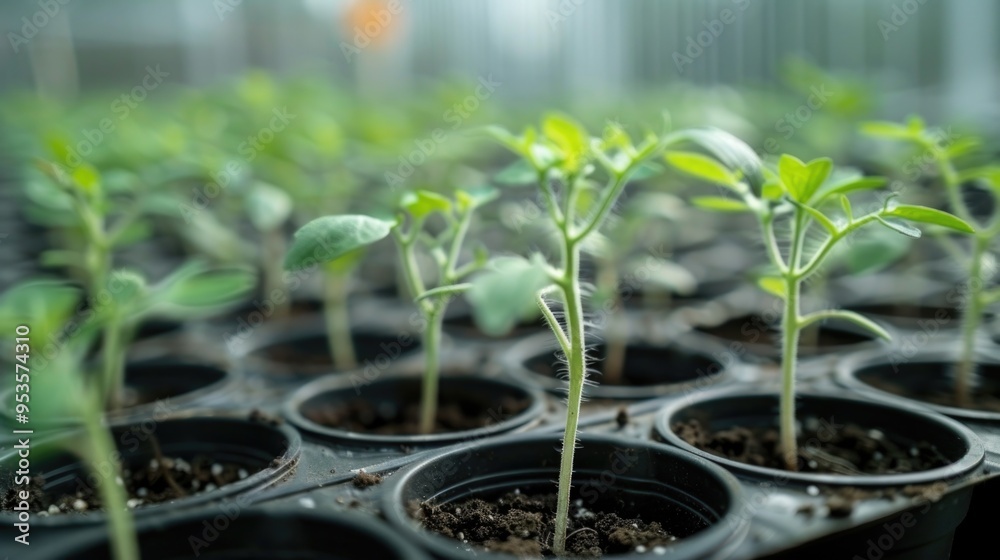 Fototapeta premium Group of potted plants in various pots