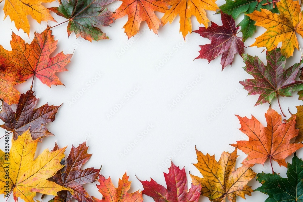 Autumn Maple Leaves Flat Lay White Background created with Generative AI Autumn Maple Leaves Flat Lay White Background created with Generative AI