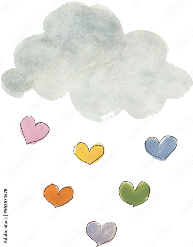 Cute clouds and rain watercolour illustration clipart vector design nursery room decor Cute clouds and rain watercolour illustration clipart vector design nursery room decor