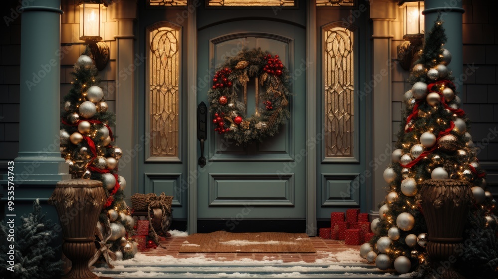 Red door with wreath