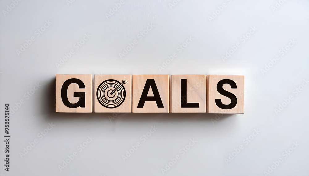 Obraz premium Focused on achievement, this image shows wooden blocks spelling 'GOALS' symbolizing ambition and motivation.
