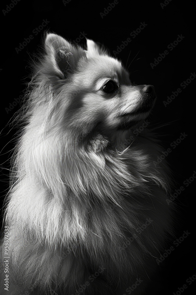 portrait studio photograph of pomeranian black and white portrait studio photograph of pomeranian black and white