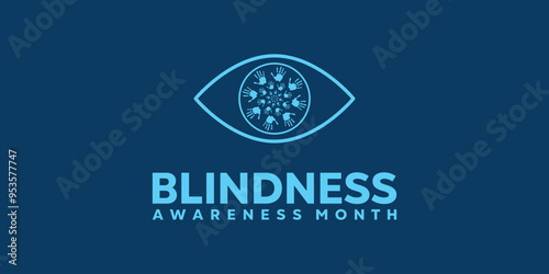 Blindness Awareness Month. Eye and hand. Great for cards, banners, posters, social media and more. Dark blue background. 