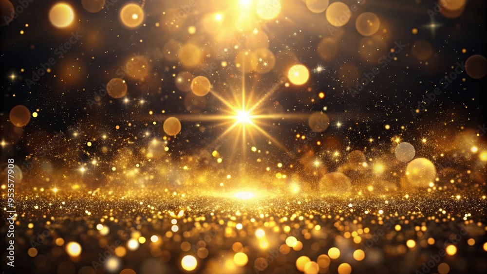 Golden light shine particles bokeh on black background. Holiday concept, golden, light, shine, particles, bokeh Golden light shine particles bokeh on black background. Holiday concept, golden, light, shine, particles, bokeh