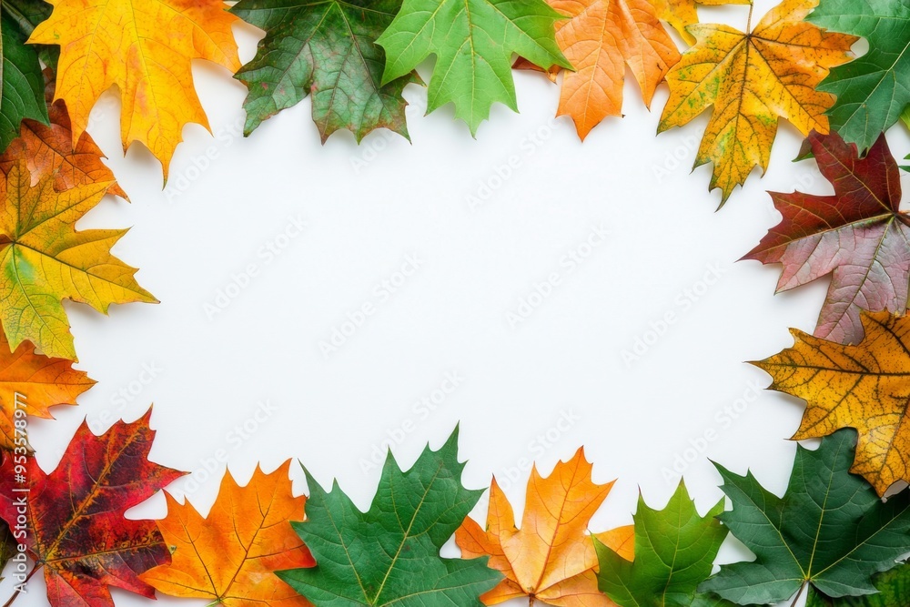 Fototapeta premium Autumn Maple Leaves Flat Lay White Background created with Generative AI