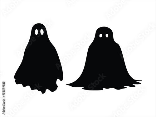 Spooky Halloween Ghost Silhouettes | Scary Black and White Vector Clipart for Haunted Designs.