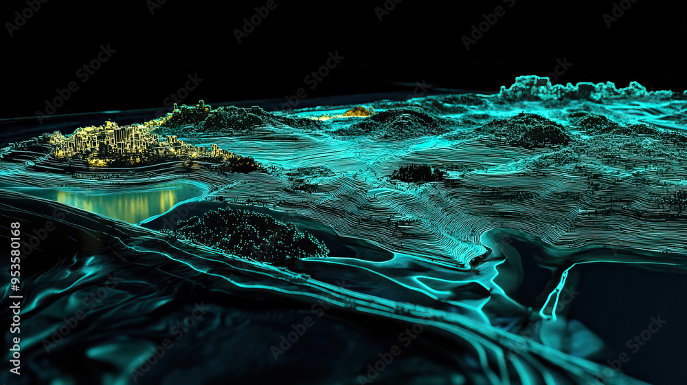 Technical aerial visual, 3D LiDAR GIS aerial map satellite scan model ...