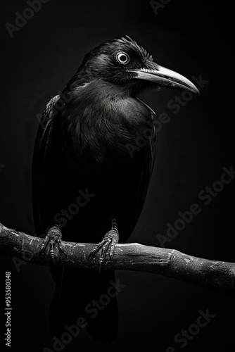 portrait studio photograph of oropendola black and white photo