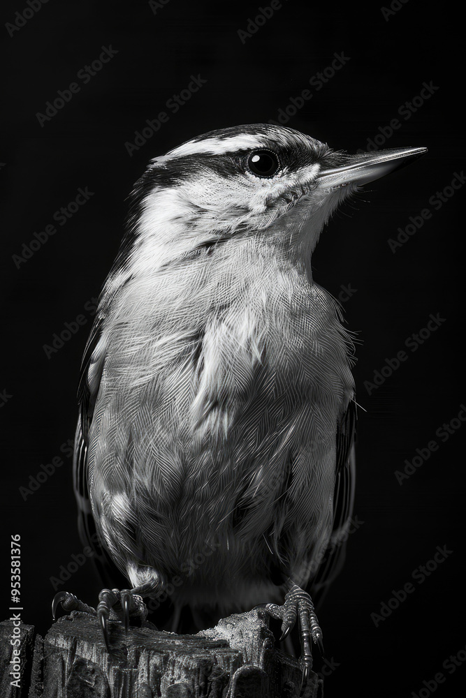 Obraz premium portrait studio photograph of nuthatch black and white