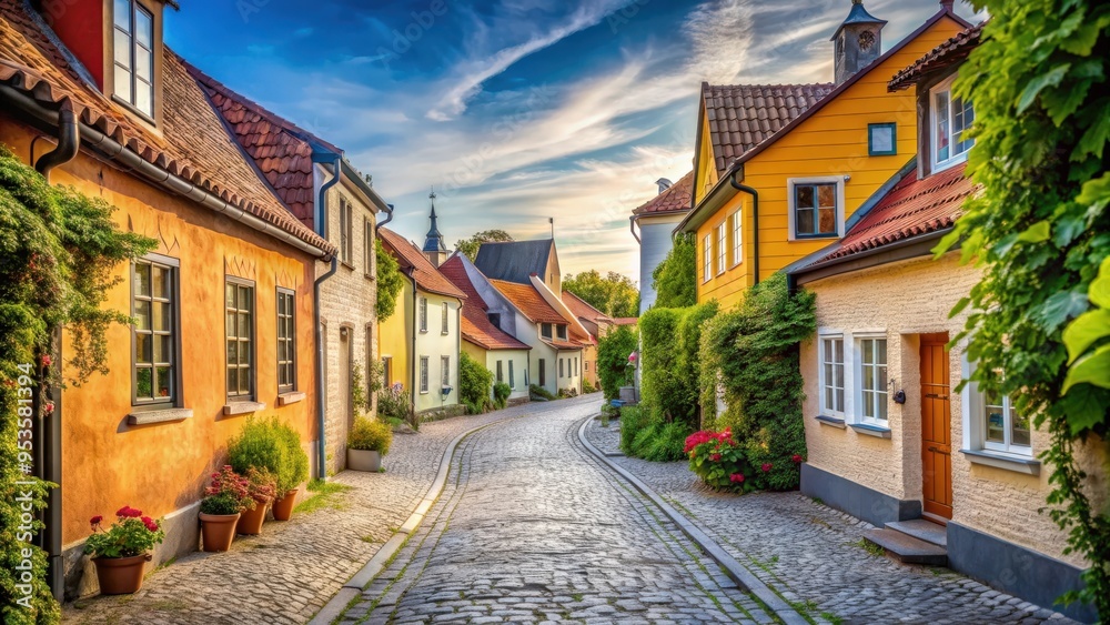 Obraz premium Narrow cobblestone street in the historical old town of Visby, Sweden, visby, sweden, narrow street