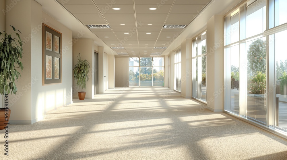 Large empty room with potted plant Large empty room with potted plant