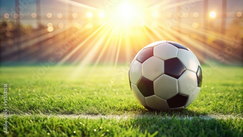 Soccer ball on grass field , sports, soccer, football, equipment, game, round, black and white, recreational, competition