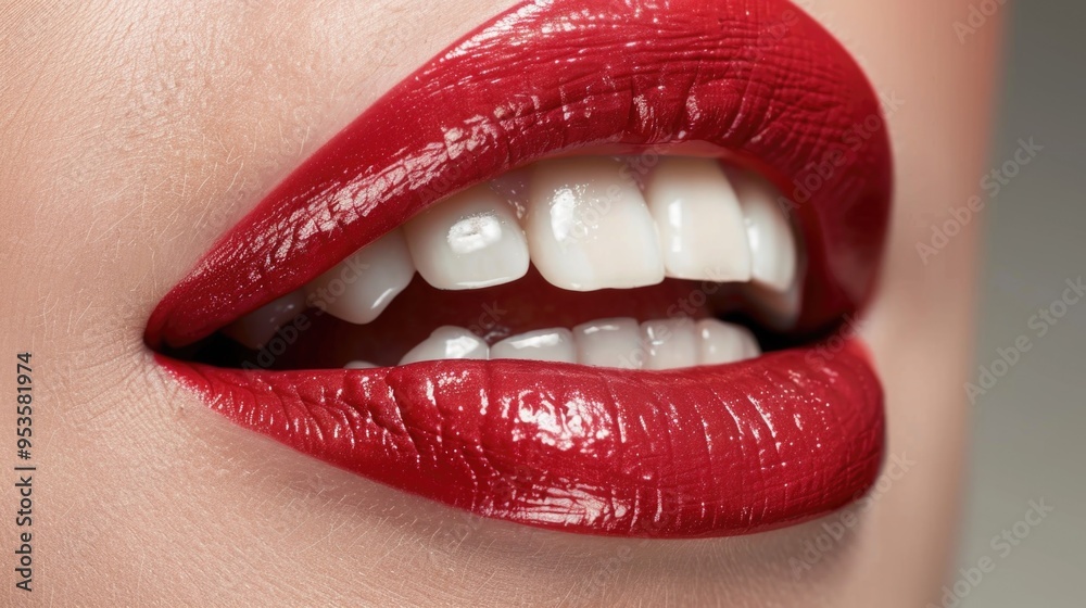Obraz premium Close-up of womans mouth showing white teeth