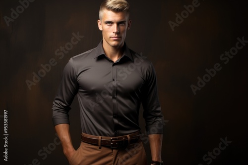 Stylish man in black shirt and suspenders