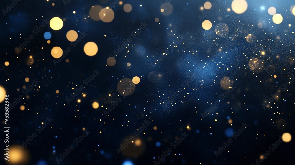 Christmas Golden light shine particles bokeh on navy blue background, background, abstract background with Dark blue and gold particle Christmas Golden light shine particles bokeh on navy blue background, background, abstract background with Dark blue and gold particle