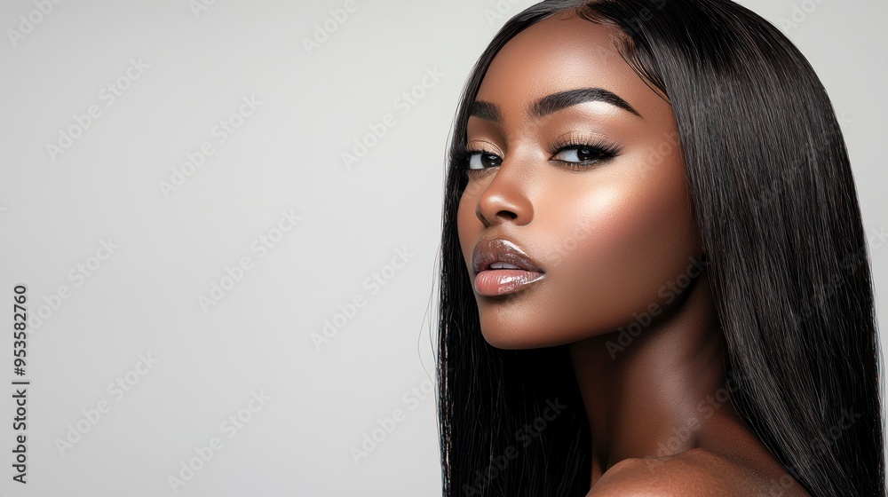 Naklejka premium Portrait of a beautiful woman with flawless skin and long hair