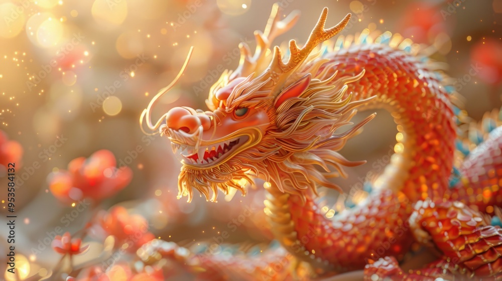 Chinese dragon sculpture with floral background Chinese dragon sculpture with floral background