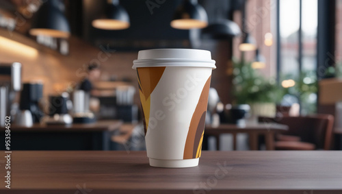 Stylish To-Go Coffee Cup Mockup on Wooden Table