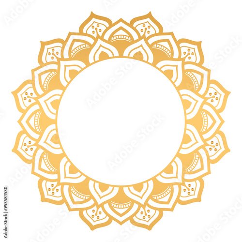 Indian flower mandala art with luxury golden circle frame transparent vintage gold circular pattern