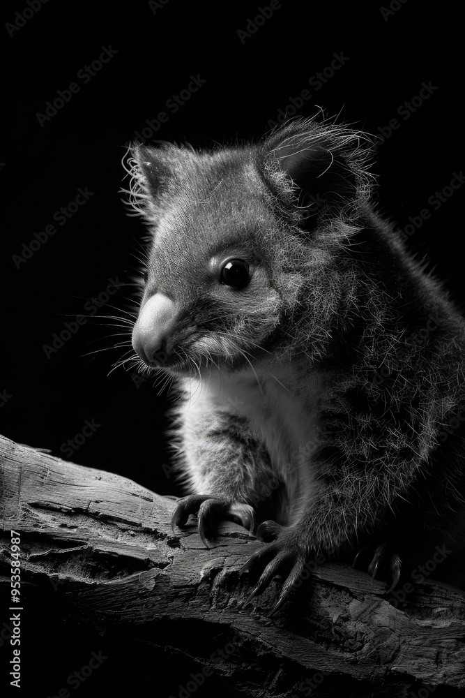 Obraz premium portrait studio photograph of marsupial black and white