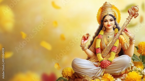 Vasant Panchami Celebration Honoring Goddess Saraswati with Copy Space for Text photo