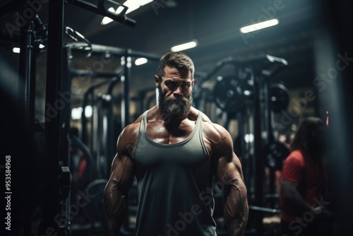 Bearded man posing in gym